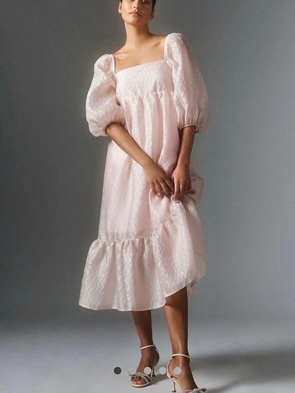 Anthropologie By Anthropologie Puff-Sleeve Ruffle Midi Dress Pink